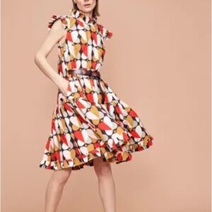 LA DoubleJ Multicolor Geometric Swing Dress Ruffle